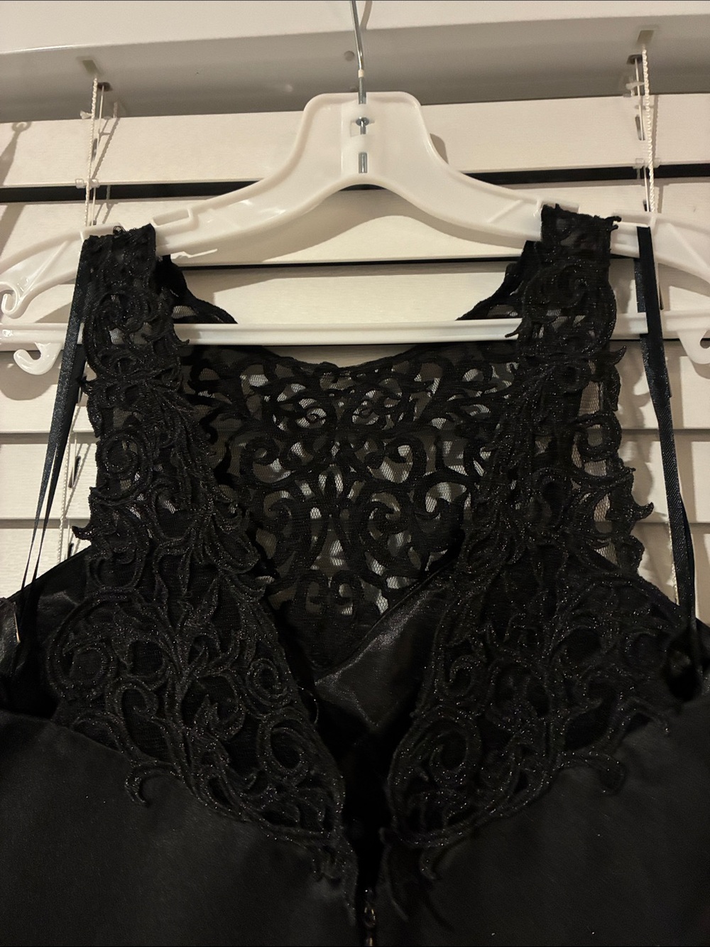 La Femme Black Lace-Inset Satin Mini Dress - Picture 7 of 8